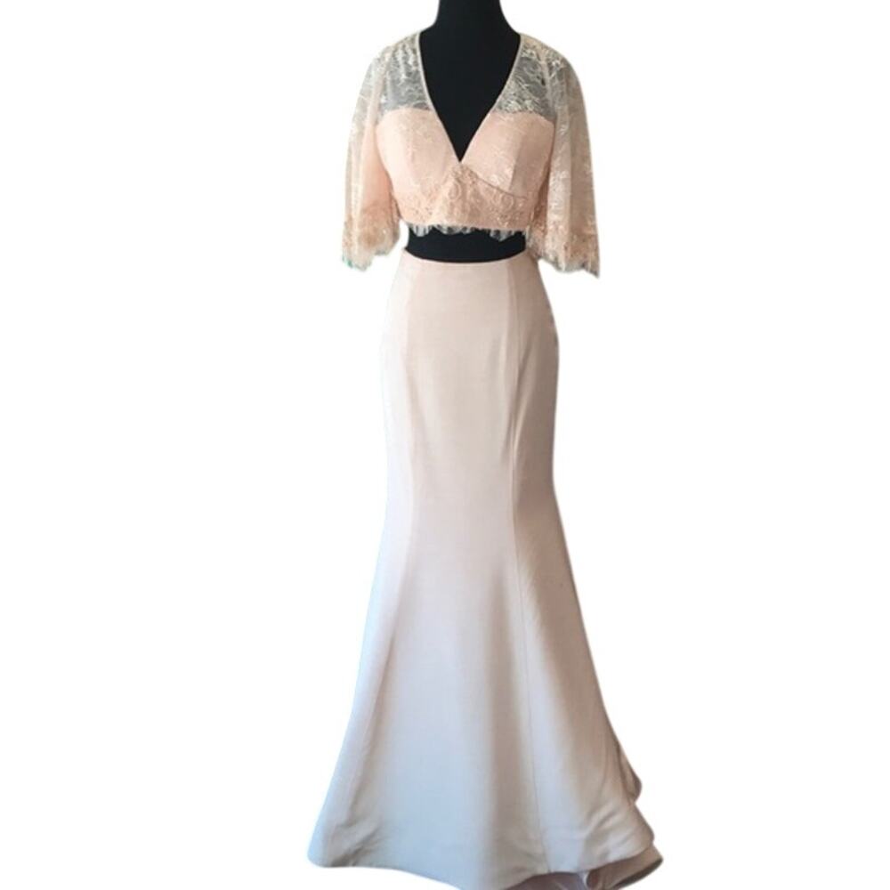 Sherri Hill Blush Two-Piece Bell Sleeve Gown 8